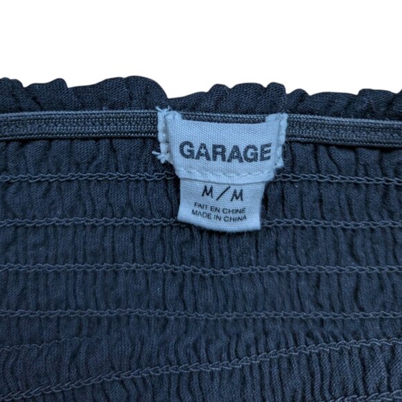 Garage Black Ruffle Hem Ribbed Stretchy Off the Shoulder Crop Top Women Medium - Picture 9 of 10